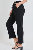 Cropped Frayed Hem Wide Leg Black Pant