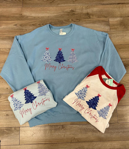 Blue Christmas Tree Trio Tee or Sweatshirt