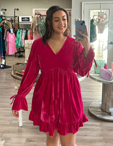 Jane Velvet BabyDoll Dress- Pink