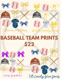 Baseball Team Prints with Bows and Baseball Icons--- Custom to your team