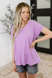 Top Shelf Basic V-Neck Ribbed Tee in Lavender- Drop Ship