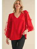 Mandy Bow Sleeve Top-Red