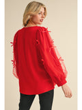 Mandy Bow Sleeve Top-Red