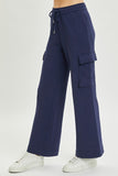 Navy RELAXED CARGO WIDE TERRY PANTS