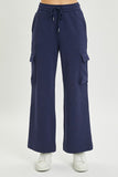 Navy RELAXED CARGO WIDE TERRY PANTS