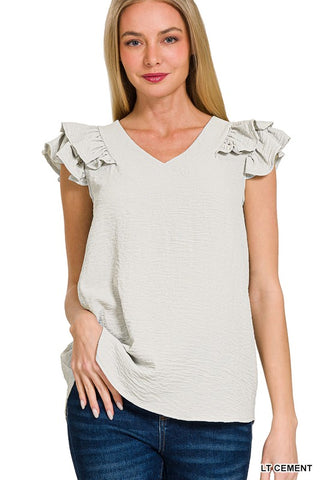 Amanda Ruffle Sleeve Top-Grey