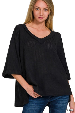 Waffle Exposed-seam 3/4 Sleeve Top