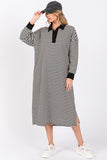 Megan Striped Midi Dress Long Sleeved- Black