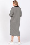 Megan Striped Midi Dress Long Sleeved- Black
