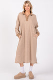 Megan Striped Midi Dress Long Sleeved- Taupe
