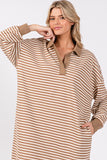 Megan Striped Midi Dress Long Sleeved- Taupe
