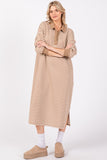 Megan Striped Midi Dress Long Sleeved- Taupe