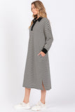 Megan Striped Midi Dress Long Sleeved- Black