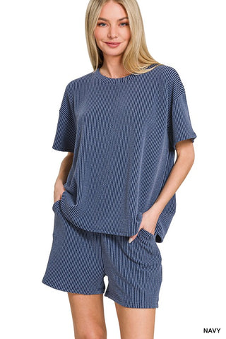 Betty Ribbed Top-Blue