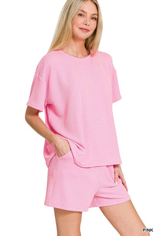 Betty Ribbed Top-Pink