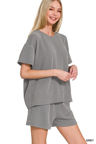 Betty Ribbed Top-Grey