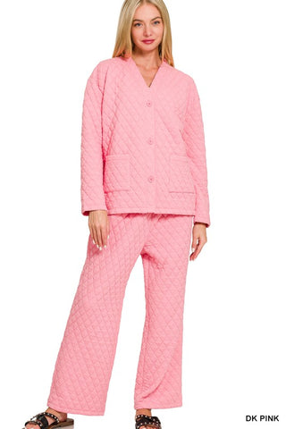 QUILTED JACKET AND PANTS SET-Pink