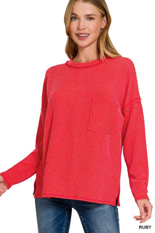 Ribbed Long Sleeve top -Red