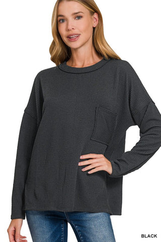 Ribbed Long Sleeve TOP-Black