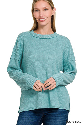 Cora Ribbed Top- Teal