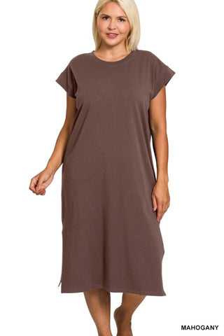 Curvy Samantha Midi Dress-Brown