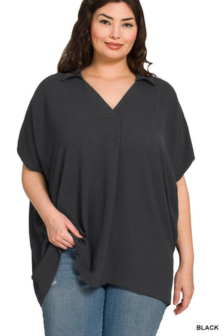 Curvy Jenny Collared Top- Black