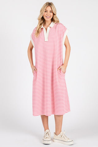 Megan Striped Midi Dress- Pink