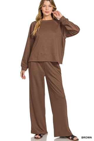 Scuba Crewneck Pullover Set-Brown