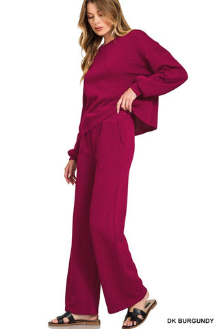 FRENCH RIB PULLOVER &amp; PANTS SET- Burgundy