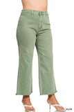Curvy  Acid Washed Frayed Cutoff Hem Straight Wide Pants