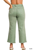 Curvy  Acid Washed Frayed Cutoff Hem Straight Wide Pants