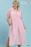 Curvy Gingham Paradise Maxi Dress- Pink