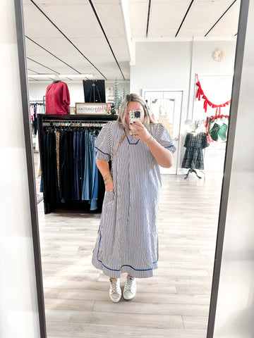 Curvy Sarah Margaret Stripe Dress- Blue