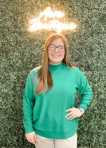 Mock Neck Exposed Seam Sweater  K Green