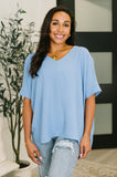 Counter Part Crinkle Woven V-Neck Top in Cornflower Blue - Aero Boutique 