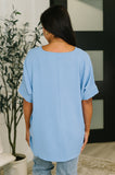 Counter Part Crinkle Woven V-Neck Top in Cornflower Blue - Aero Boutique 