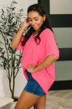 Counter Part Crinkle Woven V-Neck Top in Neon Fuchsia - Aero Boutique 