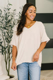 Counter Part Crinkle Woven V-Neck Top in Sand Beige - Aero Boutique 