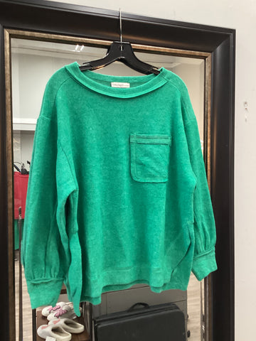 Brushed Hacci Hi-low Round Neck Sweater-Forest