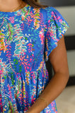 Flirt Alert Flutter Sleeve Top in Blue
