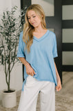 Growing Restless V-Neck Tee in Spring Blue