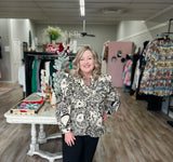 Curvy Black Printed Button Down Top