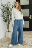 Drop-Ship Lounge Line Wide Leg Sweats in Dusty Blue