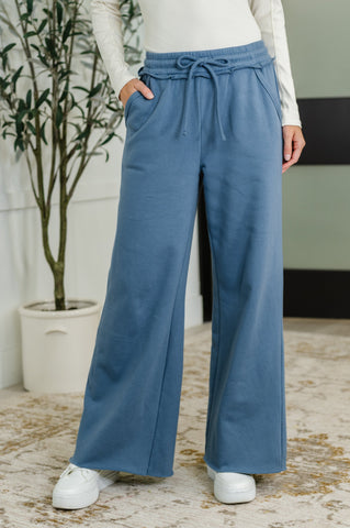 Drop-Ship Lounge Line Wide Leg Sweats in Dusty Blue
