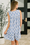 Miss Mischief V-Neck Romper in Blue