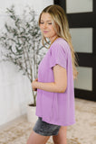 Top Shelf Basic V-Neck Ribbed Tee in Lavender- Drop Ship