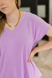 Top Shelf Basic V-Neck Ribbed Tee in Lavender- Drop Ship