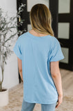 Top Shelf Basic V-Neck Ribbed Tee in Sky Blue- Drop Ship