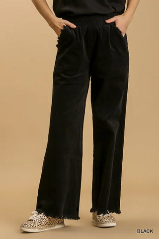 Curvy Black Ribbed Elastic Waist Pants