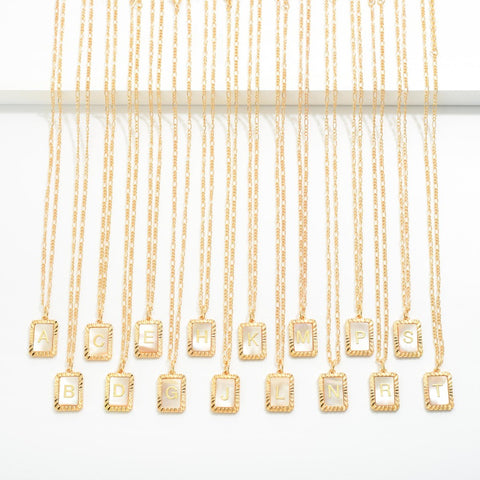 Gold Necklace With Mother Of Pearl Initial Charm
